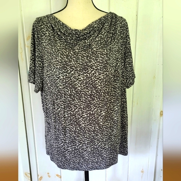 Talbots Cheetah Cowl Neck Shortsleeve Stretch Top - Picture 1 of 9